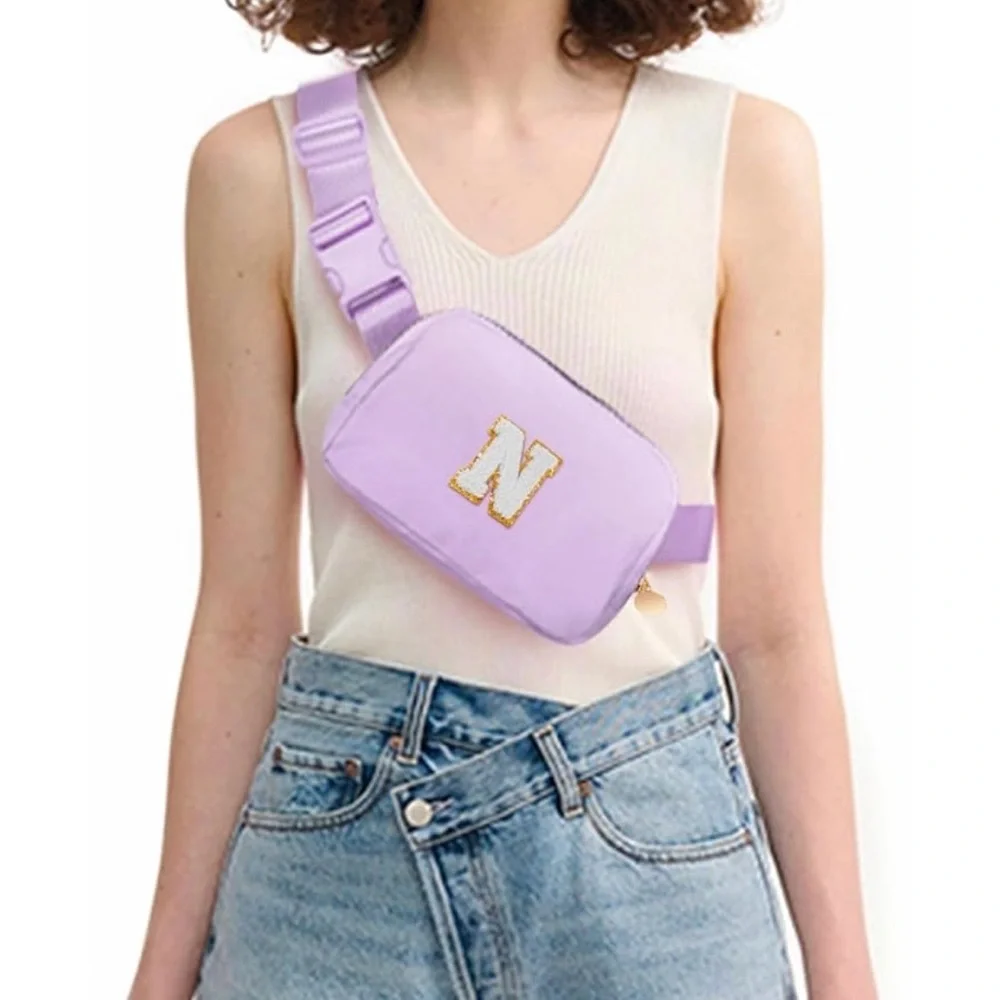 N Lavender Kids Belt Bag with Glitter Initial